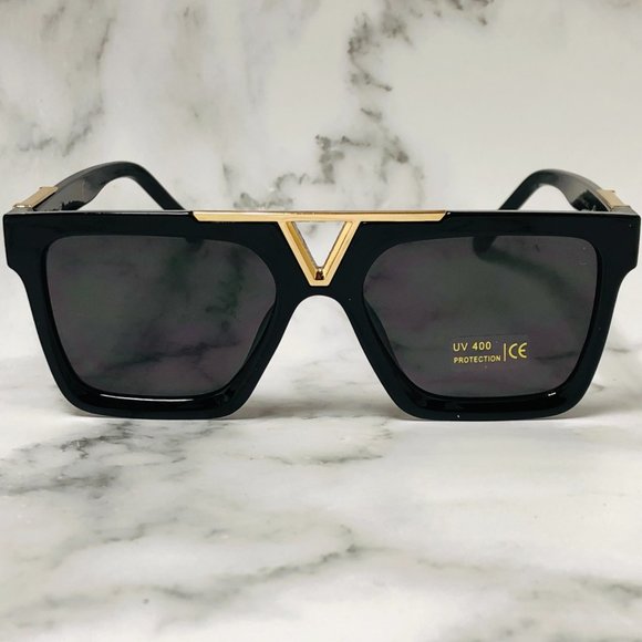 Men's SUNGLASSES DESIGNER SQUARE RETRO GOLD FRAME - Picture 4 of 4
